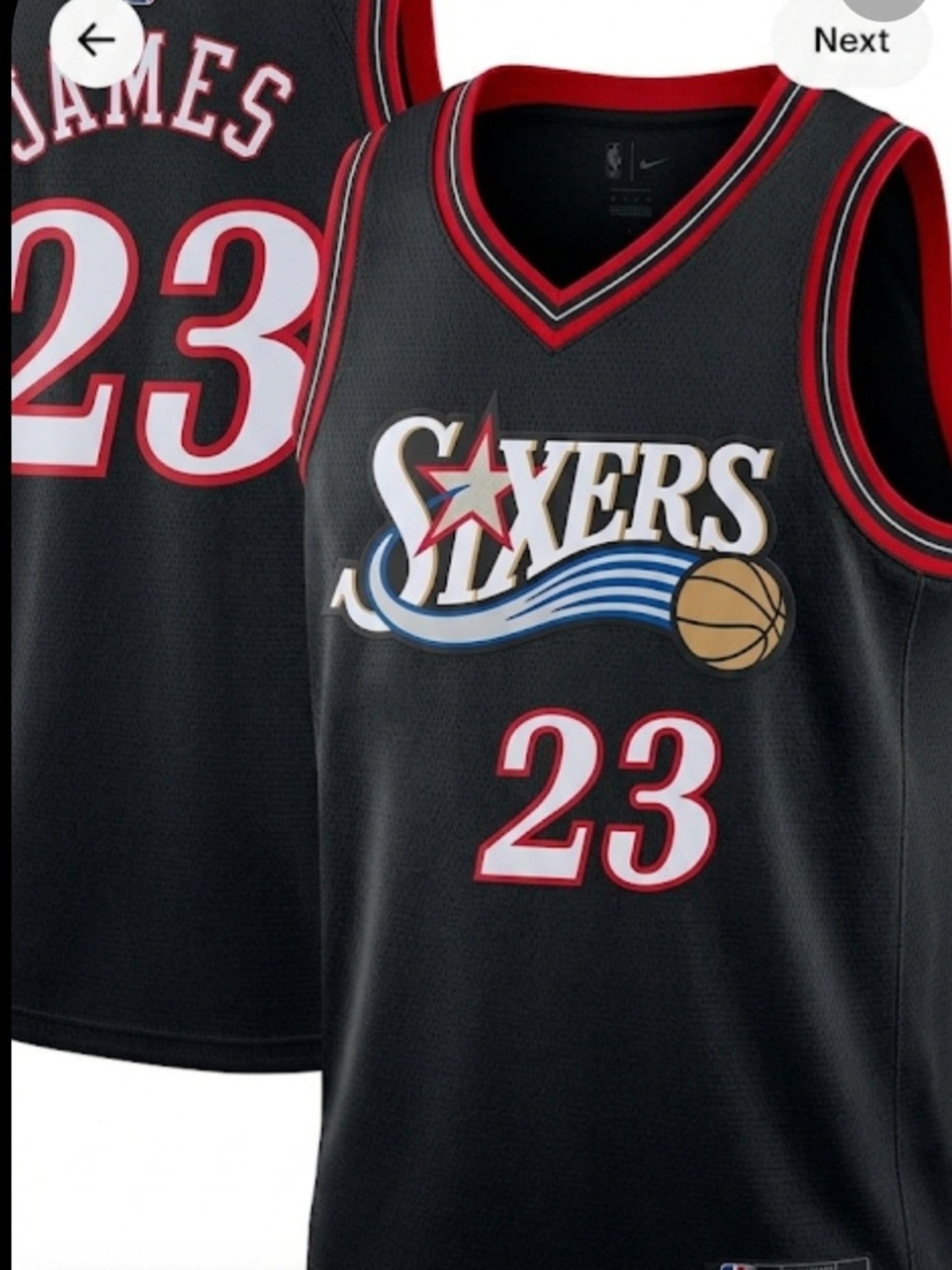 Men's Black 76ers Basketball Jersey with Red & White Trim